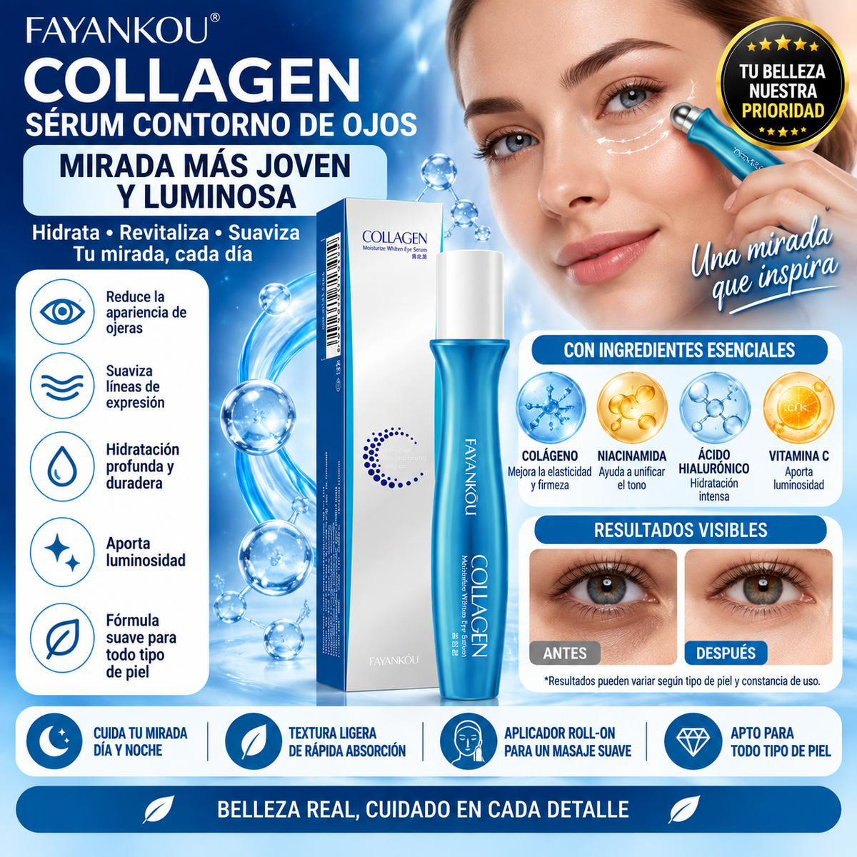LumiEyes™ Sérum Contorno de Ojos Anti-Edad con Colágeno